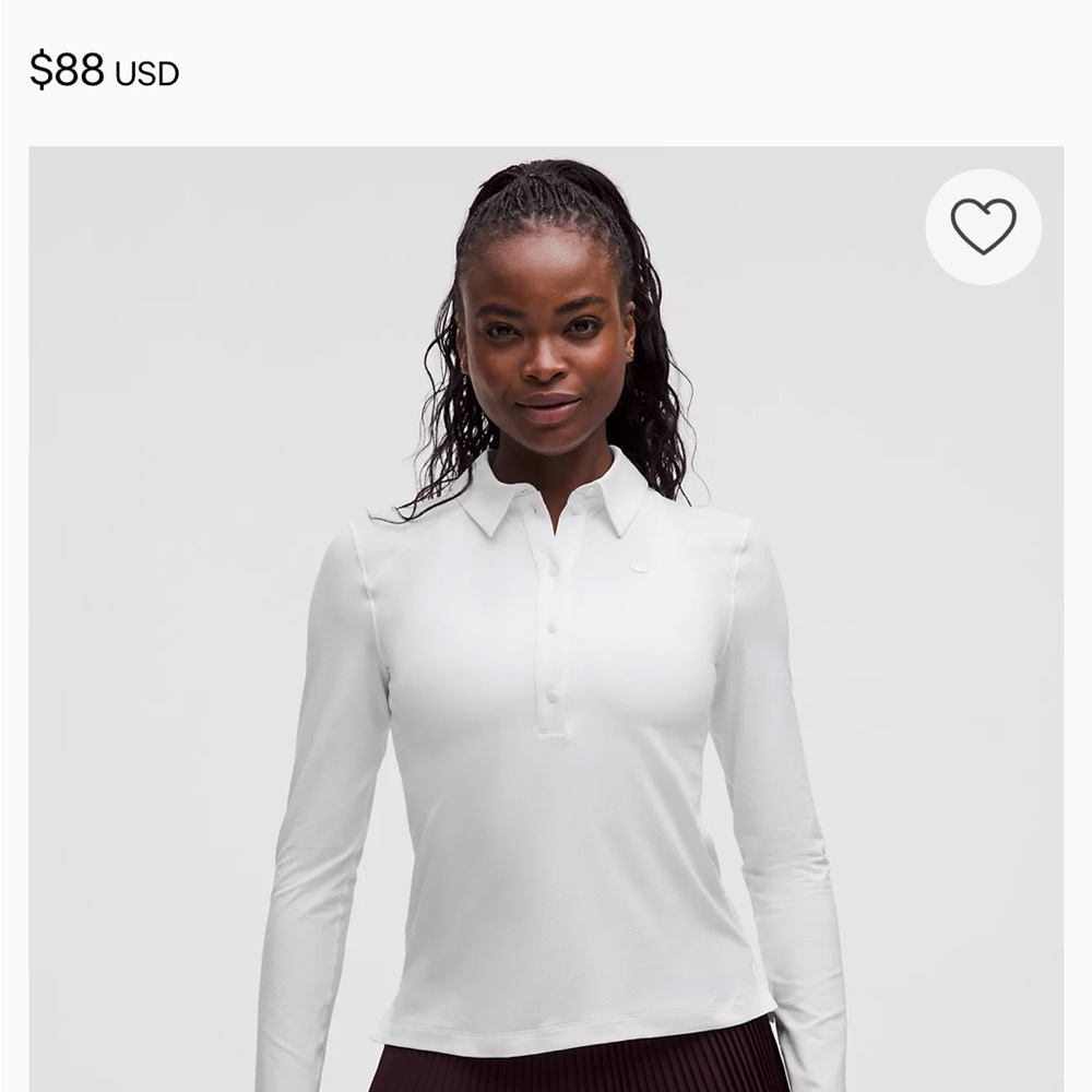 Lululemon Athletica White Long Sleeve Polo straight hem